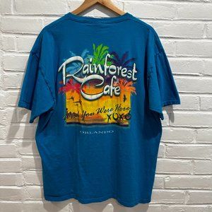 Vintage 90s Rainforest Cafe Orlando T-Shirt Teal Blue Unisex XL